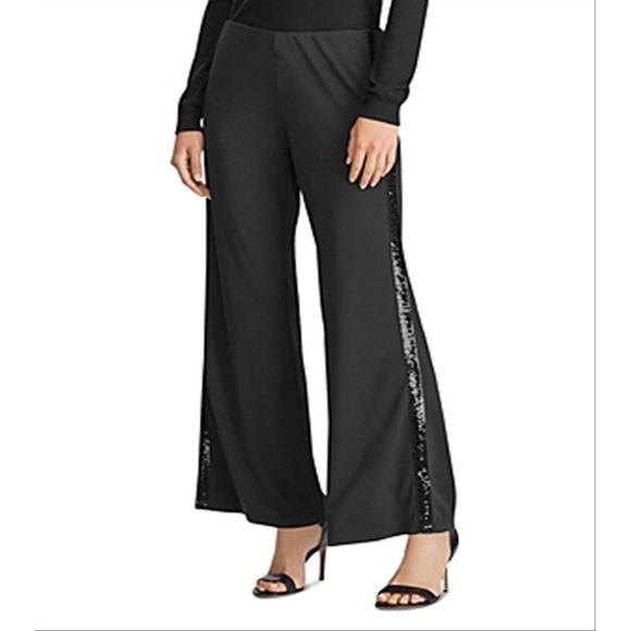 Ralph Lauren | Pants u0026 Jumpsuits | Ralph Lauren Womens Sequin Stripe Wide  Leg Pants Black Size L | Poshmark